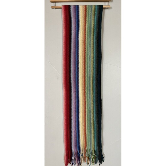 Vintage WILLIAM BRUNTON‎ HandKnit Scotland One Love Rainbow Scarf 100% Lambswool - Picture 4 of 6
